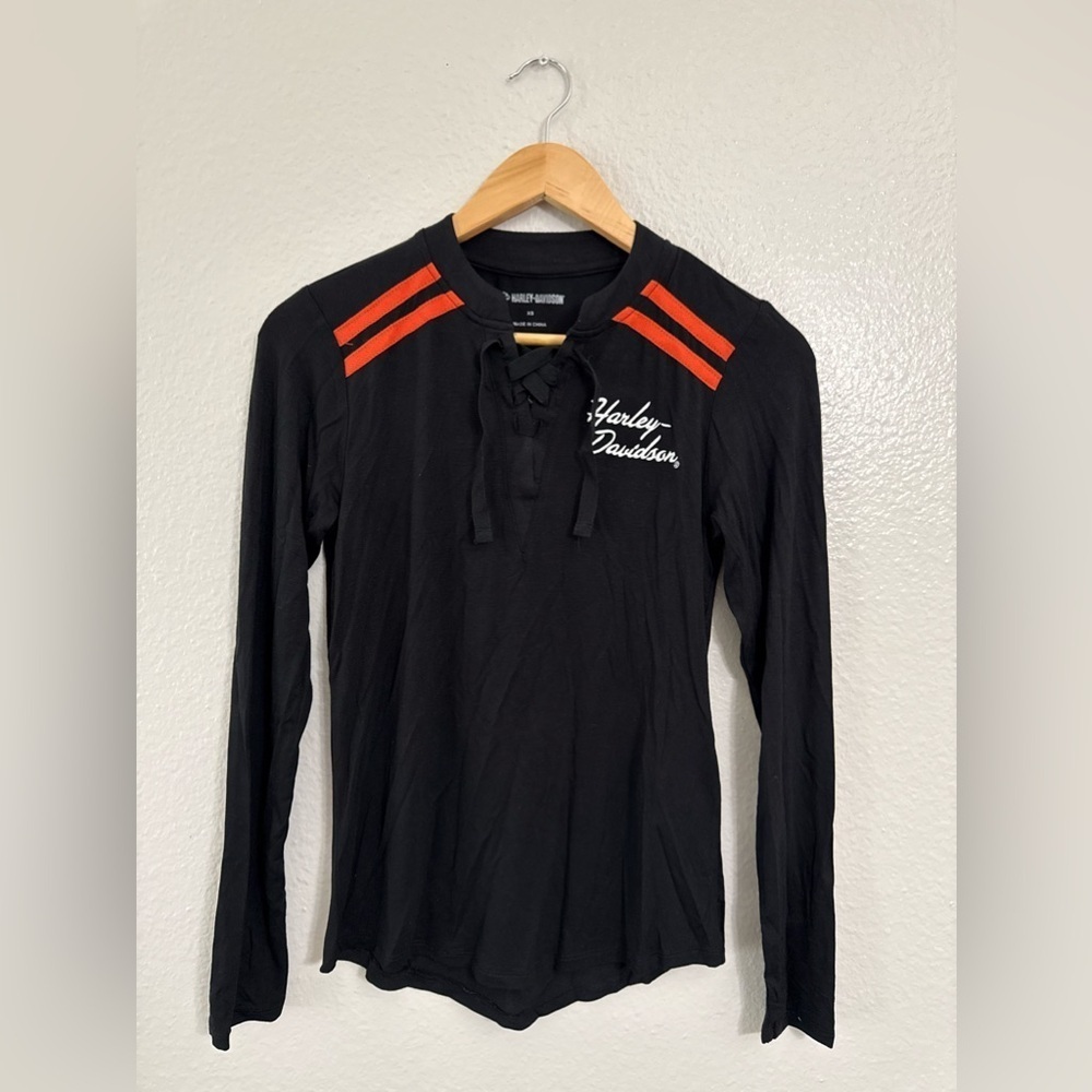 Harley Davidson Women's Iconic Laced Front Henley - Picture 2 of 8